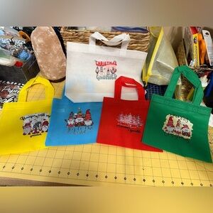 Hand Pressed Set of 5 Holiday Reusable Gift Bags!
